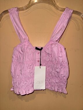 NWT, Zara Pink Smocked Crop Top